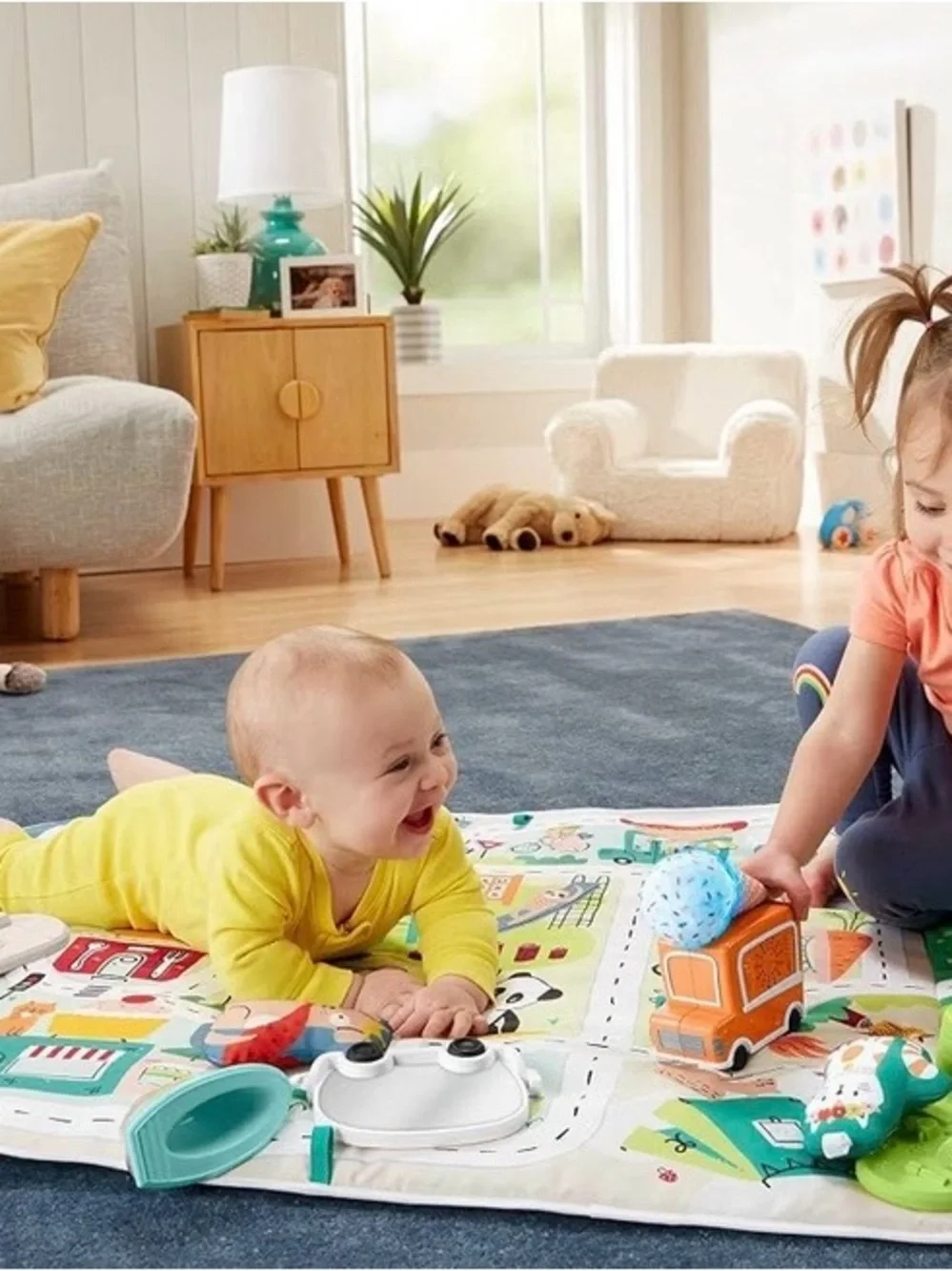 Fisher-Price White and Multicolor Jumbo Play Mat Activity Gym